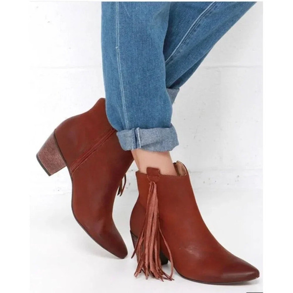 Matisse 9 M Shields Brick Brown Leather Fringe Booties Boot Boho Western Hippie - Picture 2 of 16